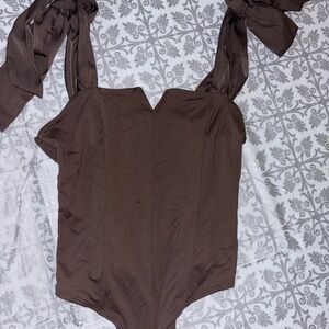 Brown Bodysuit with Bow Straps